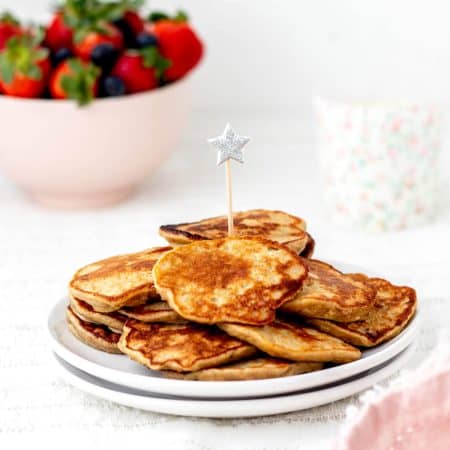 Baby Pancakes on a plate with a star topper.