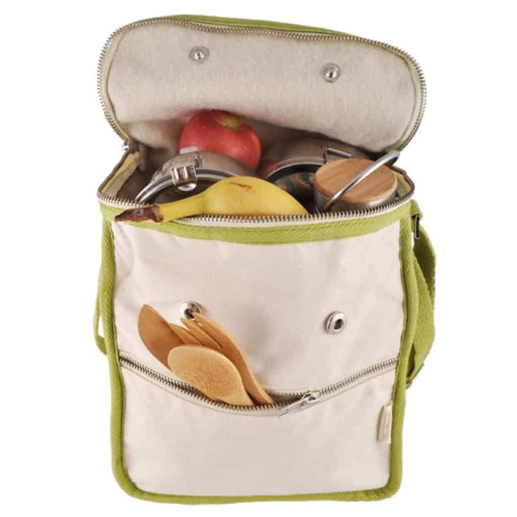 Life without plastic wool insulated organic cotton lunch bag.