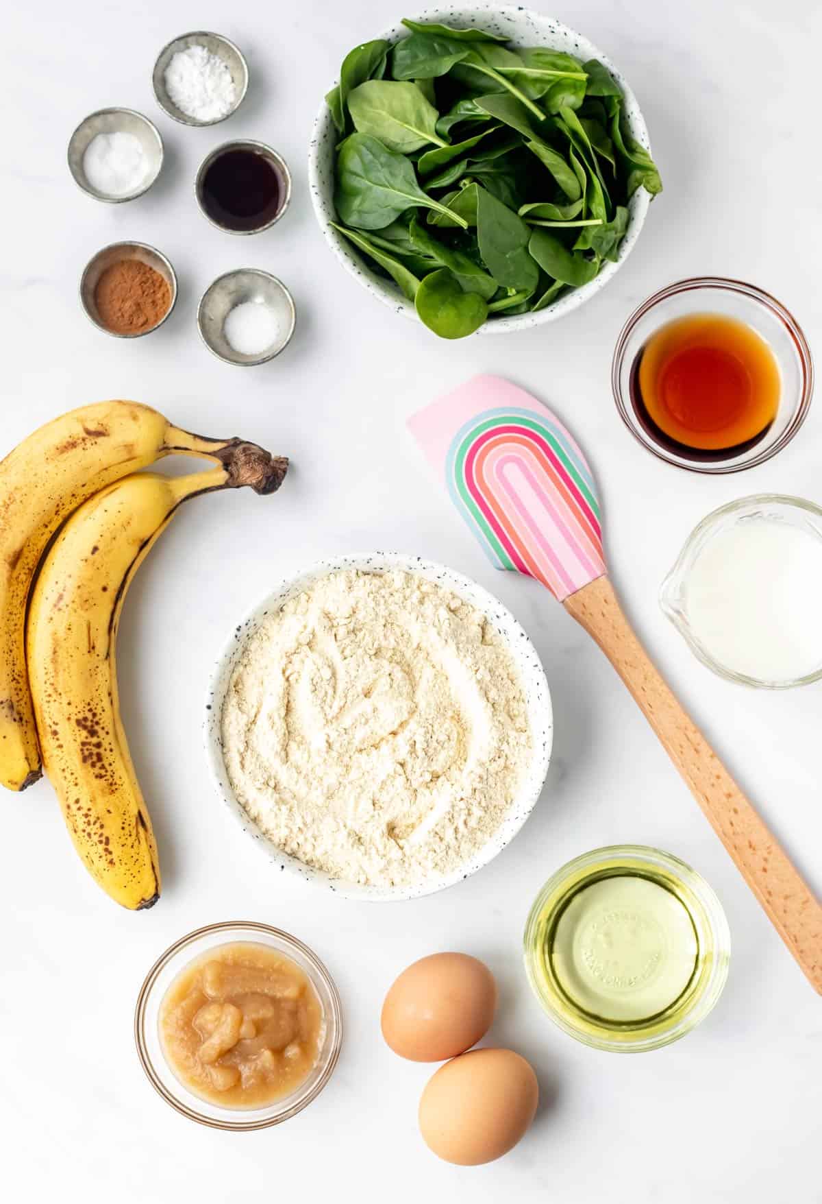 Ingredients required to make green banana muffins.
