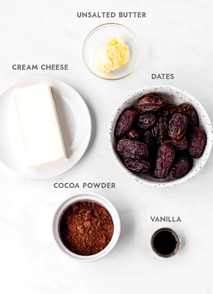 Ingredients for healthy date frosting.