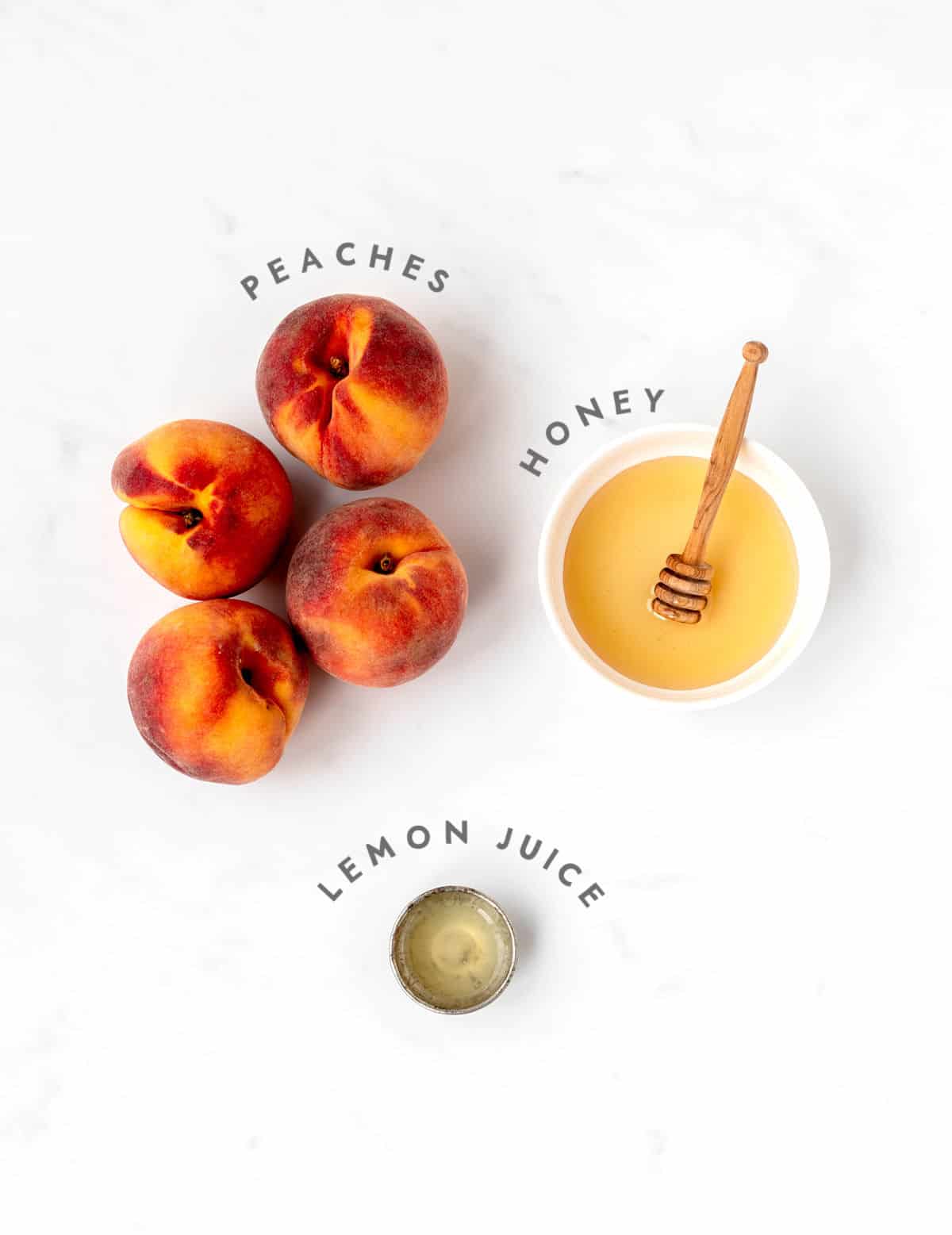 Ingredients to make 3 ingredient peach sorbet recipe.