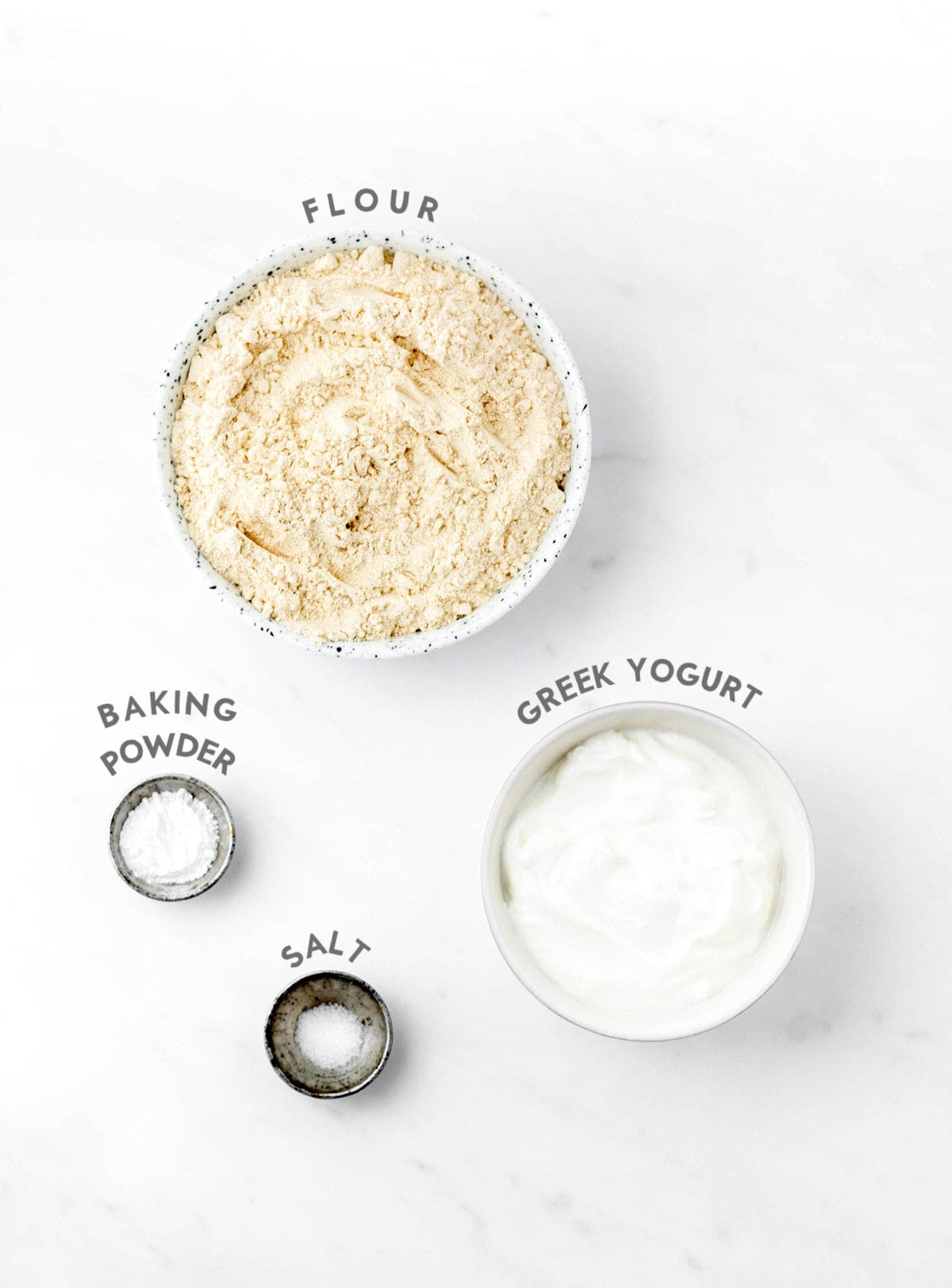 Ingredients required to make Greek yogurt pizza dough.