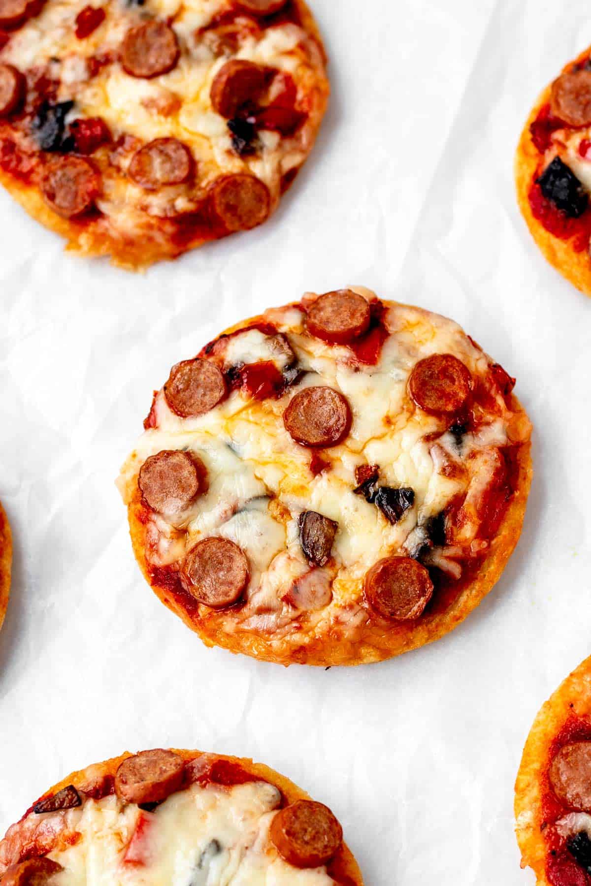 Mini pizzas made with 3 ingredient dough recipe.