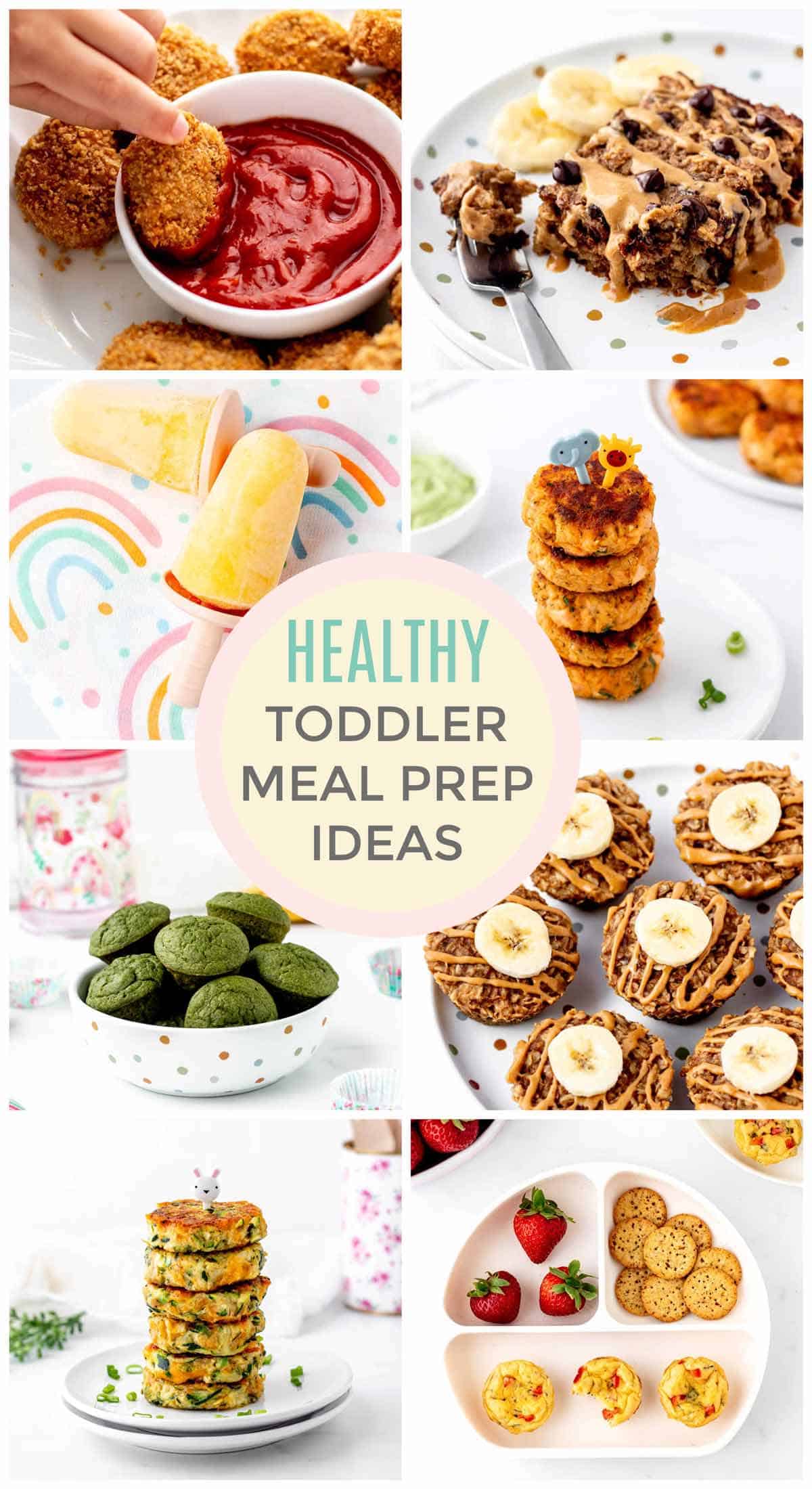 Collage of healthy toddler meal prep ideas.