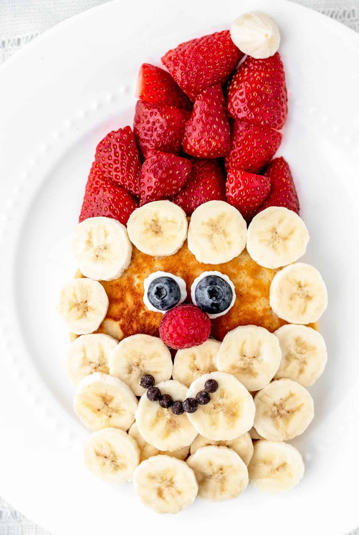 Up close image of a Santa face pancake. 