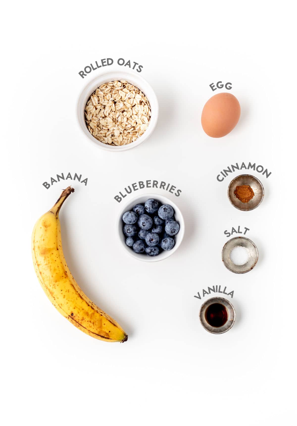 Individually portioned ingredients for the baked oats for one.