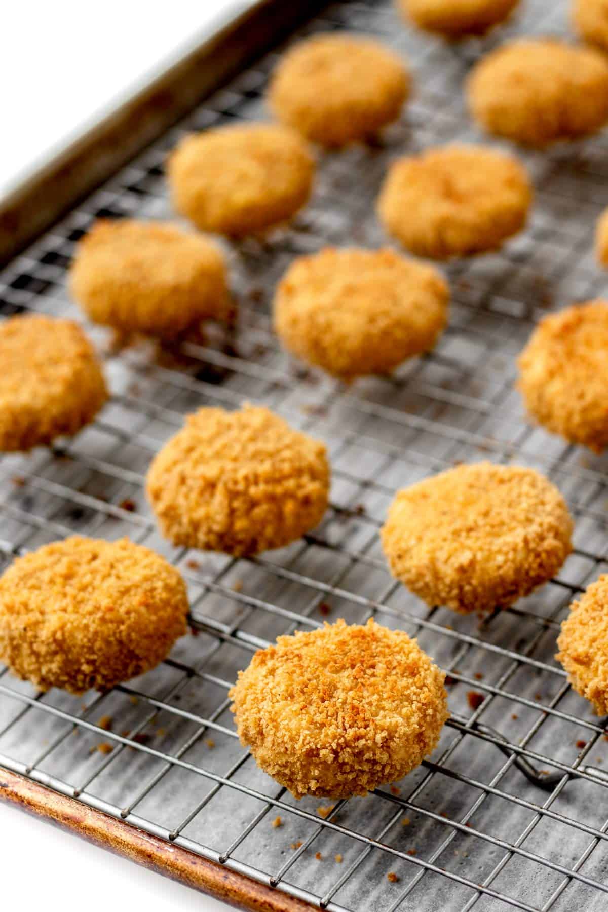 Baked cauliflower nuggets out of the oven.