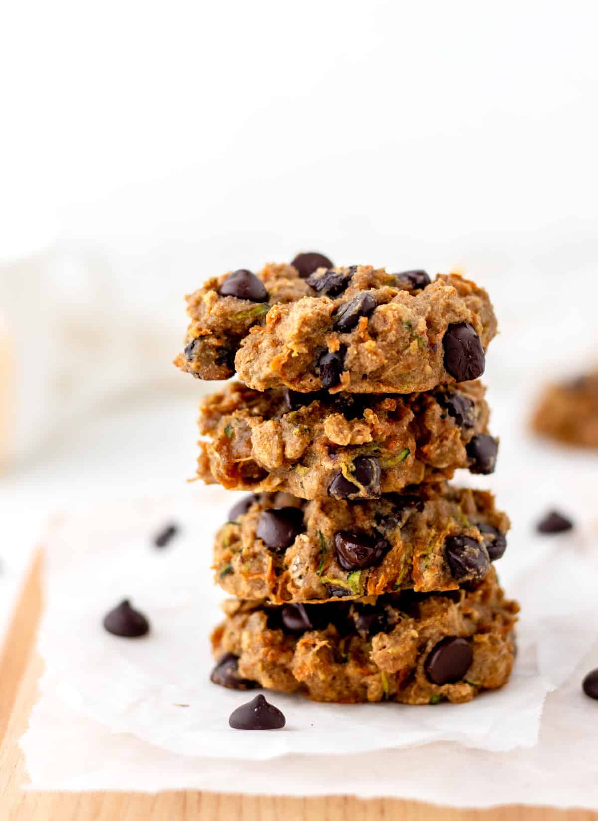 A close-up of cookies with hidden veggies stacked on top of one another.