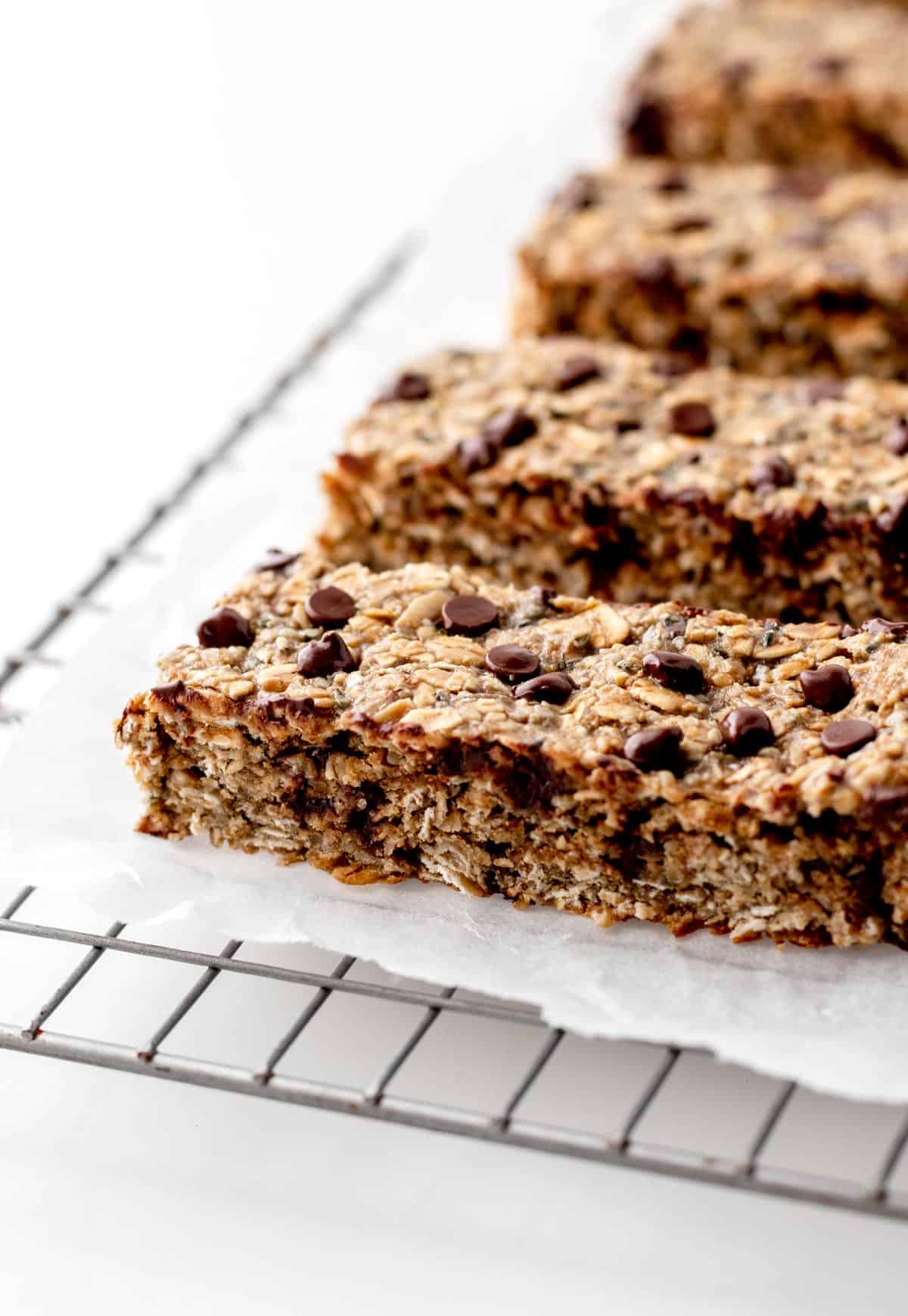 A close-up of the nut free breakfast bars cooling.