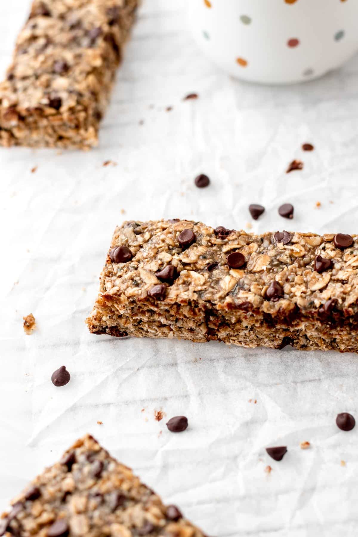 A peanut free granola bar cooling on a cooling rack.