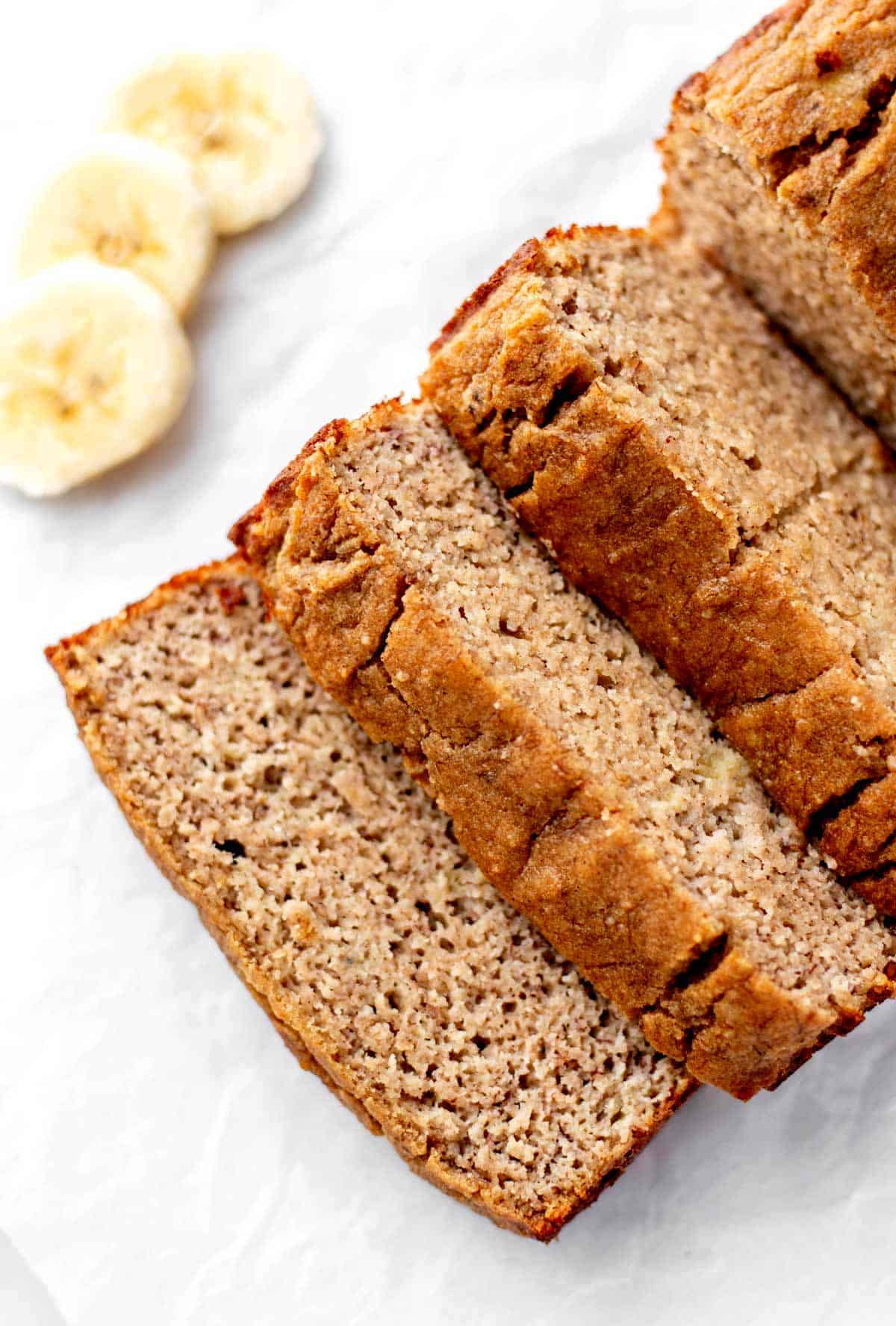 Close-up of sliced banana bread for babies.