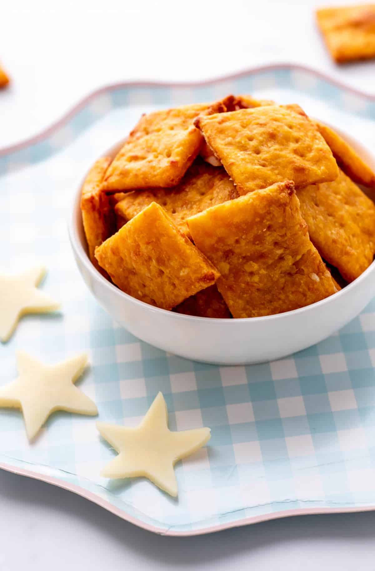 A small bowl of sweet potato crackers.