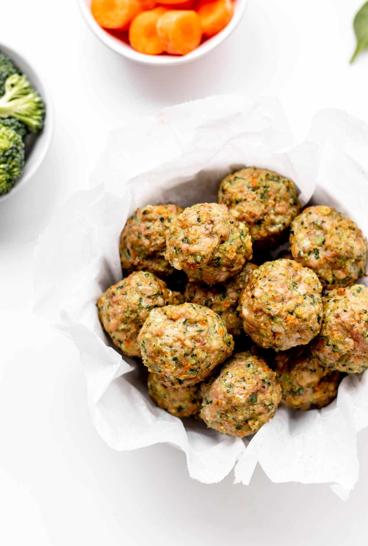 Turkey veggie meatballs in a bowl.