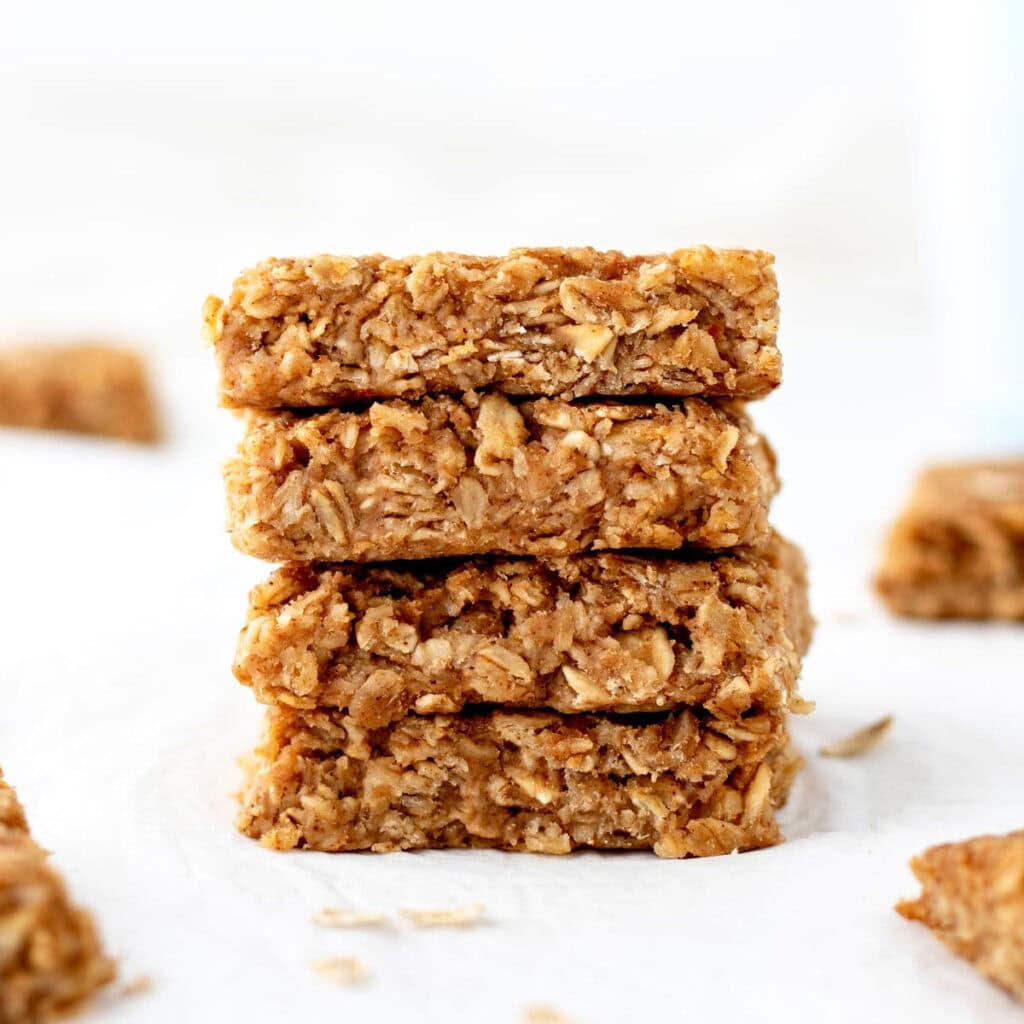 A stack of four applesauce oatmeal bars.