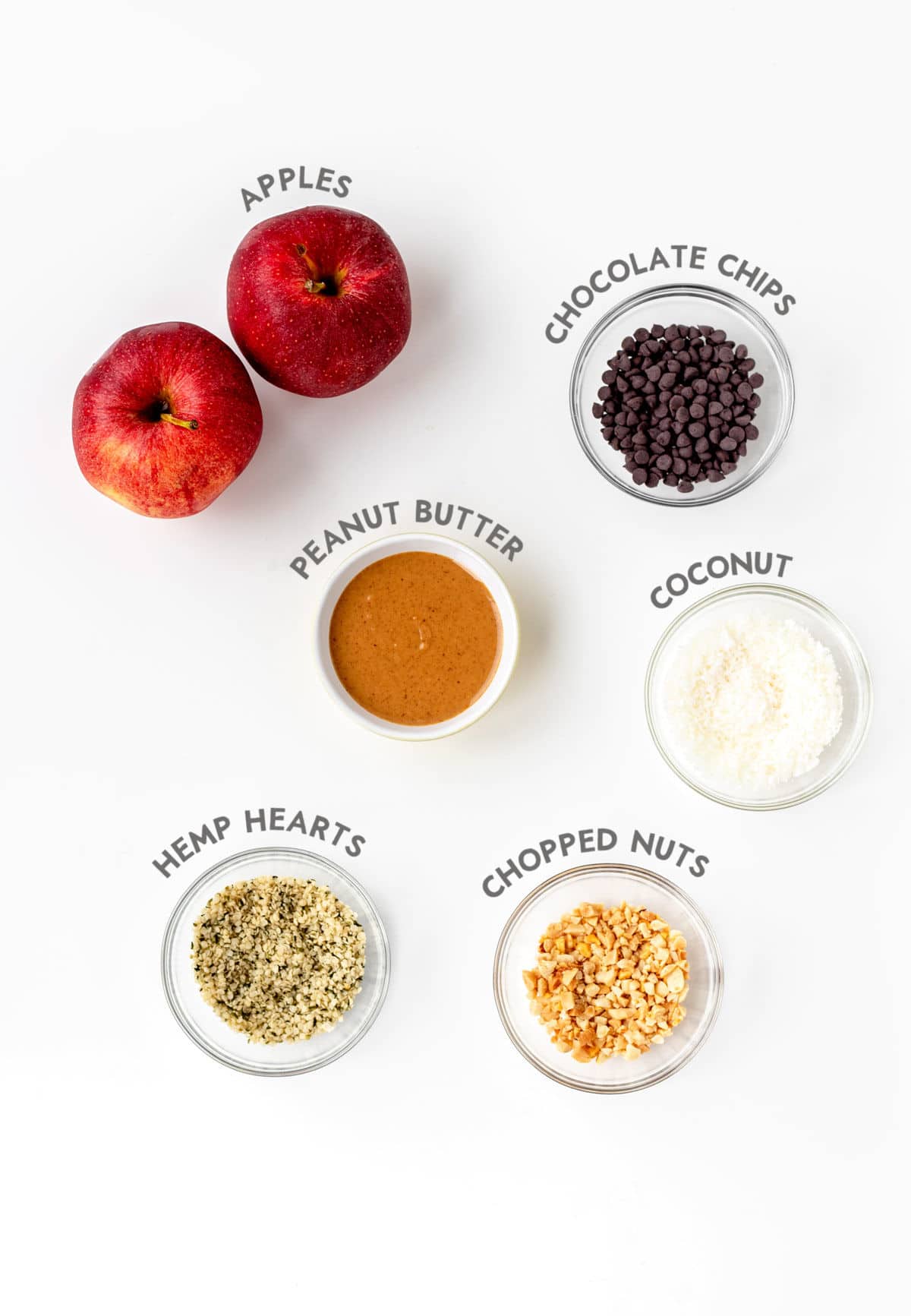 Individually portioned ingredients for the apple slice cookies.